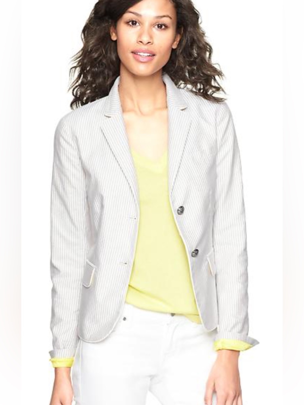 GAP sz 8 ACADEMY Women's White Pinstripe Blazer with Subtle tan Stripes
